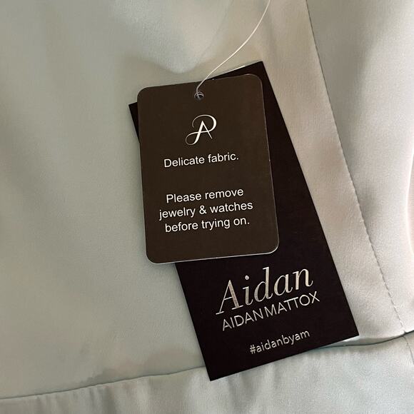 NEW Aidan Mattox V Neck Satin Midi Dress Size 16 Pleated Blue Green Pockets - Picture 12 of 12